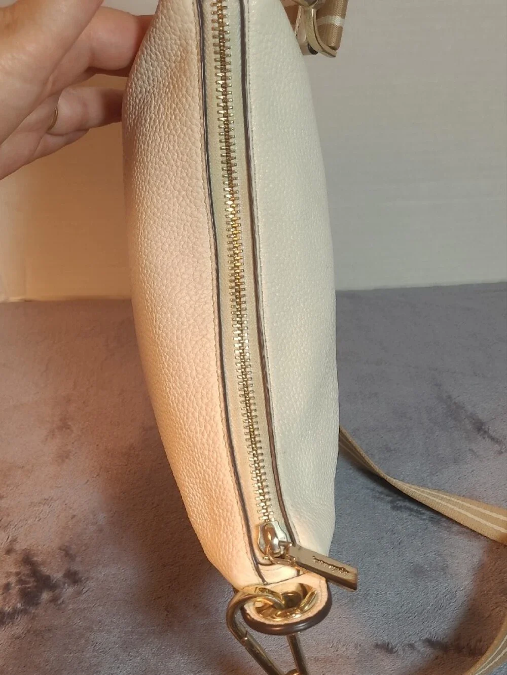 Kate Spade Rosie Crossbody Parchment Cream Pebbled Leather Striped Strap